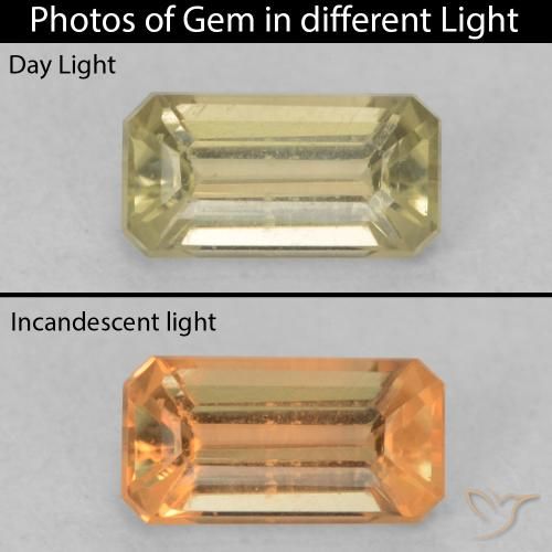 0.45ct Natural Light Yellow Color-Change Diaspore, Emerald Cut, VVS-VS