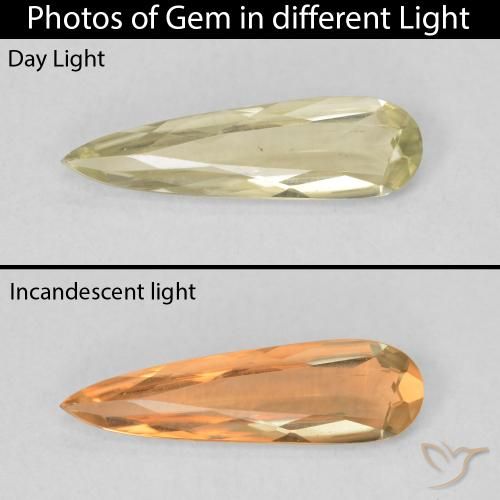 0.70ct Natural Light Yellow Color-Change Diaspore, Pear Shape, VVS-VS