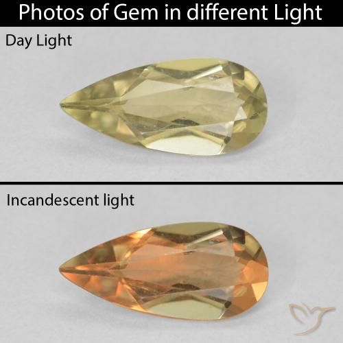 1.70ct Natural Pale Yellow Color-Change Diaspore, Pear Shape, VVS-VS