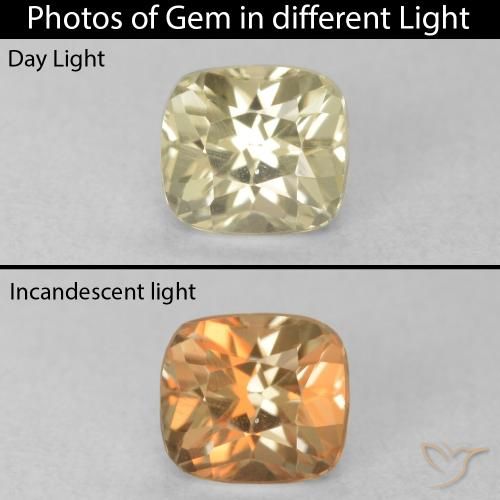 0.67ct Natural Light Yellow Color-Change Diaspore, Cushion, VVS-VS