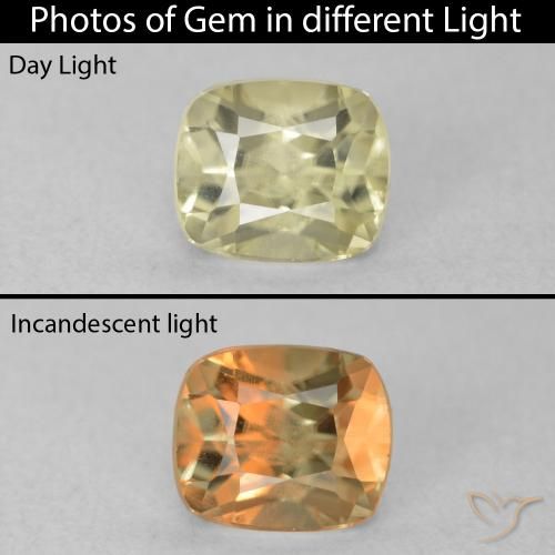 0.68ct Natural Light Yellow Color-Change Diaspore, Cushion, VVS-VS