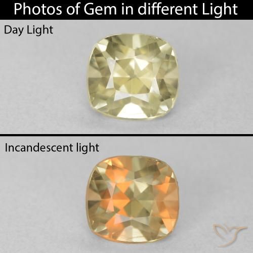 0.76ct Natural Light Yellow Color-Change Diaspore, Cushion, VVS-VS