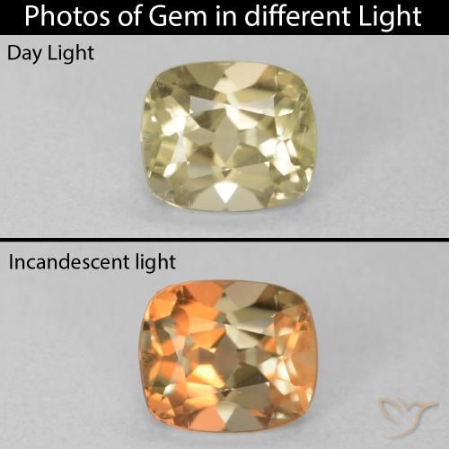 0.85ct Natural Light Golden Yellow Color-Change Diaspore, Cushion, VVS-VS