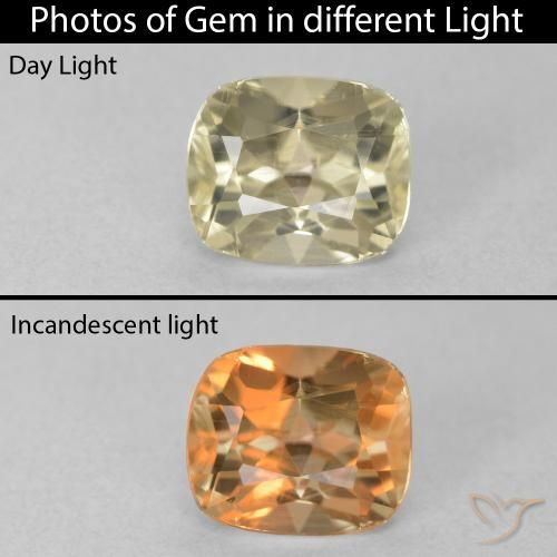 1.00ct Natural Warm Yellow Color-Change Diaspore, Cushion, VVS-VS