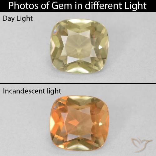 0.83ct Natural Warm Yellow Color-Change Diaspore, Cushion, VVS-VS