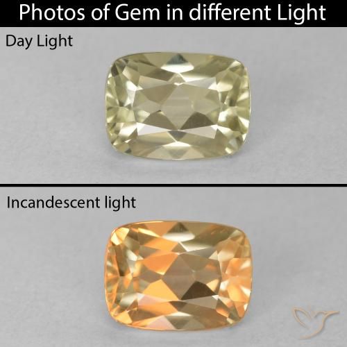 0.96ct Natural Light Yellow Color-Change Diaspore, Cushion, VVS-VS