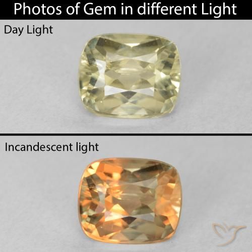 0.96ct Natural Light Yellow Color-Change Diaspore, Cushion, VVS-VS