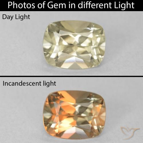 0.86ct Natural Yellow Beige Color-Change Diaspore, Cushion, VVS-VS