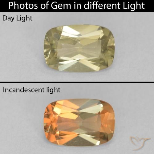 1.51ct Natural Warm Yellow Color-Change Diaspore, Cushion, VVS-VS