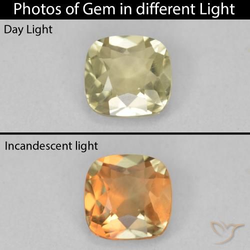 1.06ct Natural Light Yellow Color-Change Diaspore, Cushion, VVS-VS