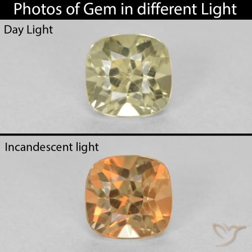 0.93ct Natural Light Yellow Color-Change Diaspore, Cushion, VVS-VS