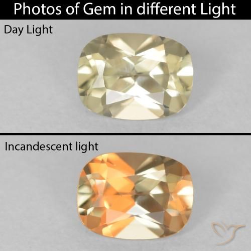 0.48ct Natural Light Yellow Color-Change Diaspore, Cushion, VVS-VS