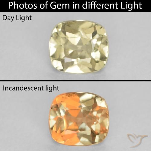 0.69ct Natural Light Yellow Color-Change Diaspore, Cushion, VVS-VS