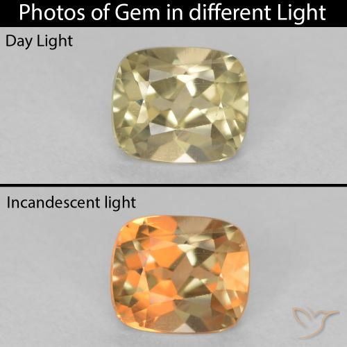 0.63ct Natural Light Yellow Color-Change Diaspore, Cushion, VVS-VS