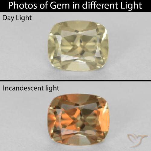 0.71ct Natural Very Light Yellow Color-Change Diaspore, Cushion, VVS-VS