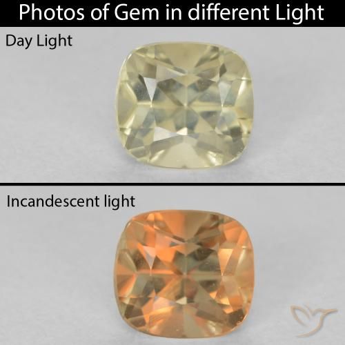 0.64ct Natural Very Light Yellow Color-Change Diaspore, Cushion, VVS-VS