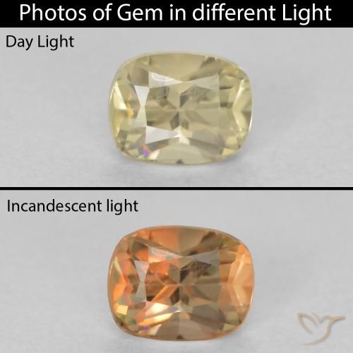 0.53ct Natural Light Yellow Color-Change Diaspore, Cushion, VVS-VS