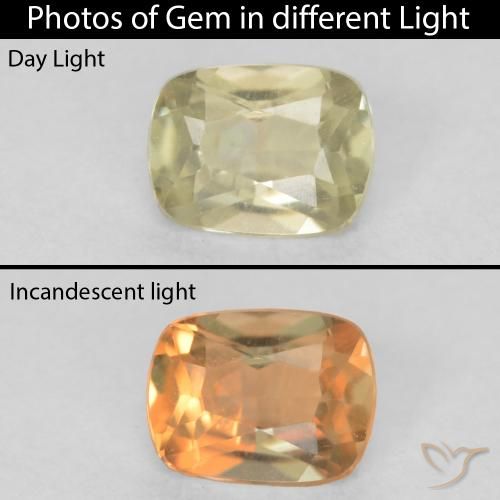 0.45ct Natural Light Yellow Color-Change Diaspore, Cushion, VVS-VS
