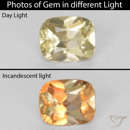 0.72ct Natural Light Yellow Color-Change Diaspore, Cushion, VVS-VS