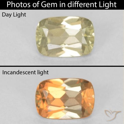 0.74ct Natural Light Yellow Color-Change Diaspore, Cushion, VVS-VS