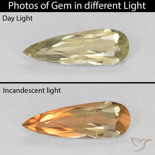 1.22ct Natural Medium Yellow Color-Change Diaspore, Pear Shape, VVS-VS