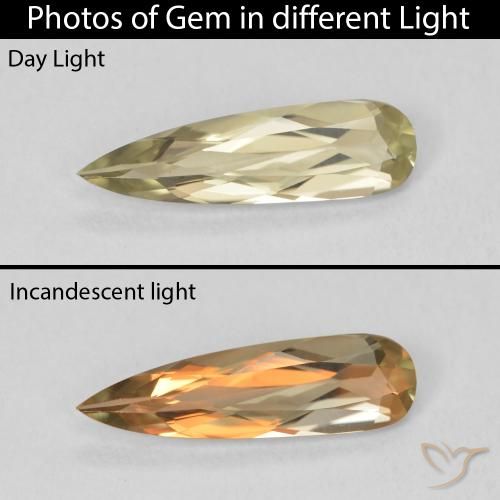 0.84ct Natural Light Yellow Color-Change Diaspore, Pear Shape, VVS-VS