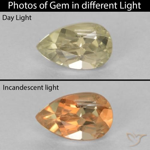 0.41ct Natural Medium Yellow Color-Change Diaspore, Pear Shape, VS
