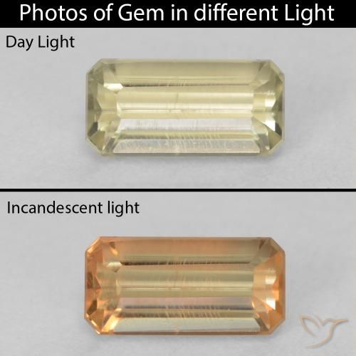 1.06ct Natural Light Yellow Color-Change Diaspore, Emerald Cut, VVS-VS