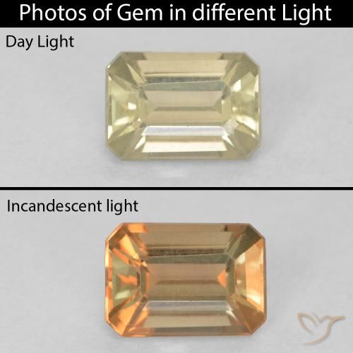 0.86ct Natural Mellow Yellow Color-Change Diaspore, Emerald Cut, VVS-VS