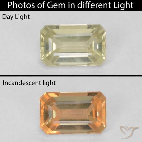 0.63ct Natural Mellow Yellow Color-Change Diaspore, Emerald Cut, VVS-VS