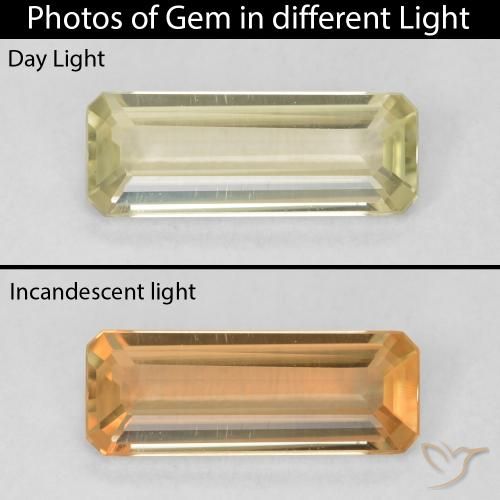 0.91ct Natural Light Yellow Color-Change Diaspore, Emerald Cut, VVS