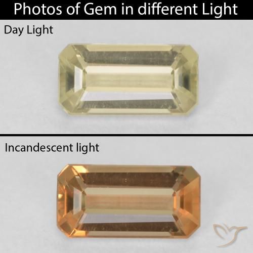 0.55ct Natural Mellow Yellow Color-Change Diaspore, Emerald Cut, VVS