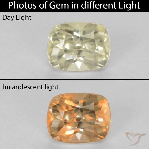 0.73ct Natural Light Yellow Color-Change Diaspore, Cushion, VS