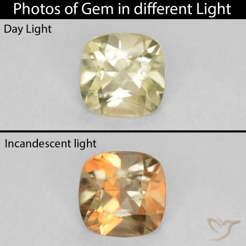 0.75ct Natural Light Yellow Color-Change Diaspore, Cushion, VS