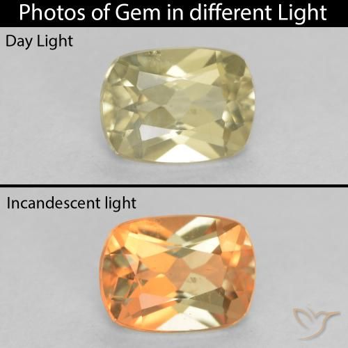0.78ct Natural Light Yellow Color-Change Diaspore, Cushion, VS