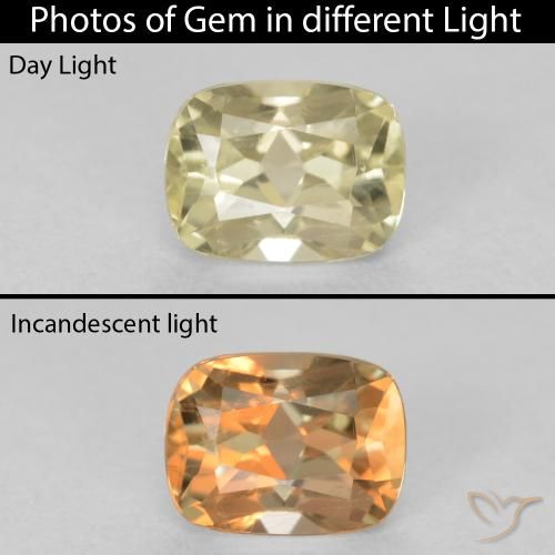 0.93ct Natural Light Yellow Color-Change Diaspore, Cushion, VS