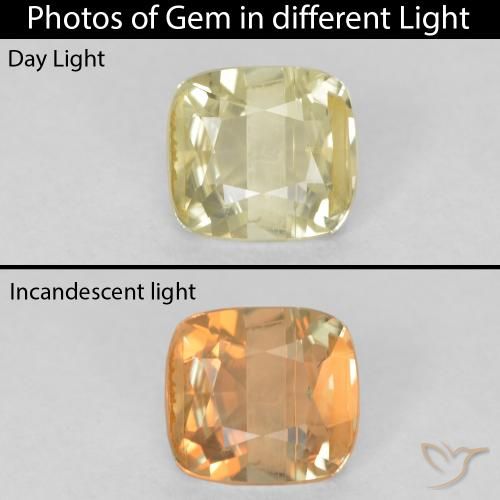 0.76ct Natural Light Yellow Color-Change Diaspore, Cushion, VS-SI
