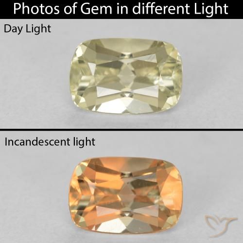 0.97ct Natural Light Yellow Color-Change Diaspore, Cushion, VVS