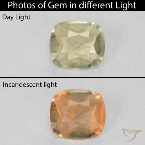0.38ct Natural Light Yellow Color-Change Diaspore, Cushion, VVS