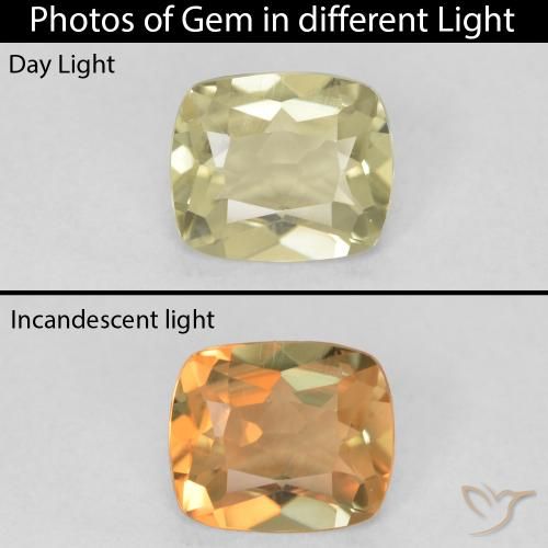 0.89ct Natural Light Yellow Color-Change Diaspore, Cushion, VVS