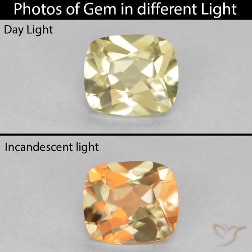 0.79ct Natural Light Yellow Color-Change Diaspore, Cushion, VVS
