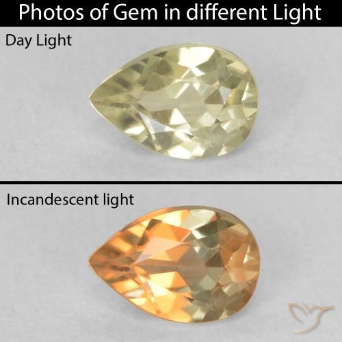 0.50ct Natural Light Yellow Color-Change Diaspore, Pear Shape, VVS-VS