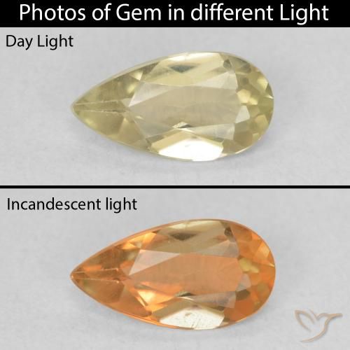 0.55ct Natural Light Yellow Color-Change Diaspore, Pear Shape, VVS-VS