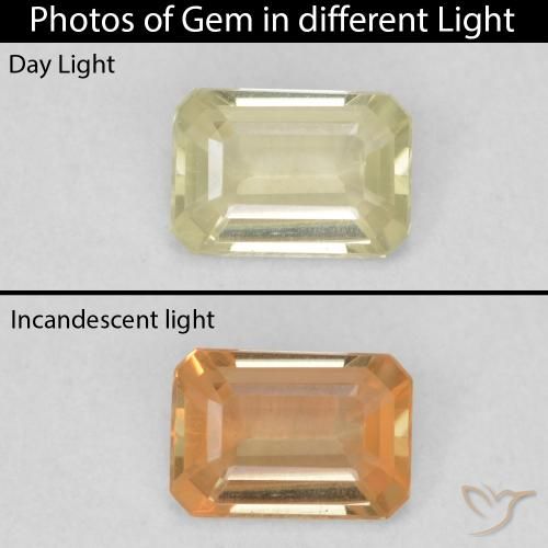 0.55ct Natural Light Yellow Color-Change Diaspore, Emerald Cut, VVS-VS