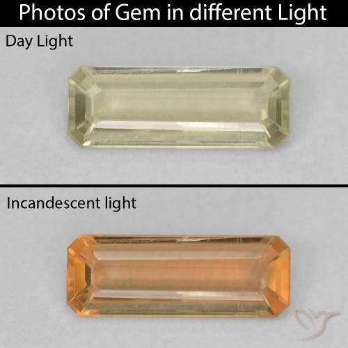 1.14ct Natural Yellow Green Color-Change Diaspore, Emerald Cut, VVS-VS