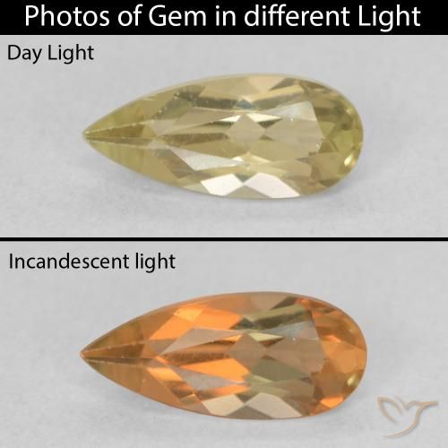 0.80ct Natural Light Yellow Color-Change Diaspore, Pear Shape, VVS-VS