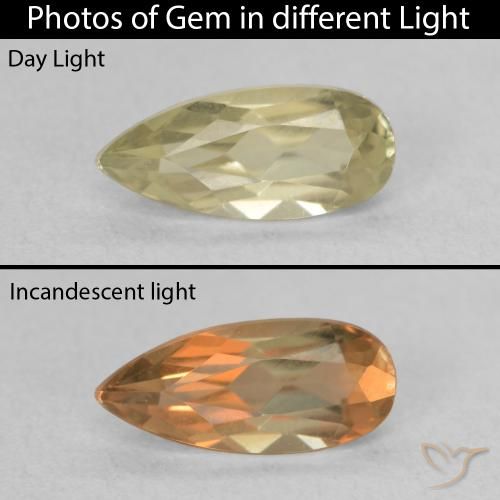 0.97ct Natural Yellow Green Color-Change Diaspore, Pear Shape, VVS