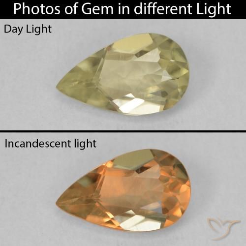 0.75ct Natural Medium Yellow Color-Change Diaspore, Pear Shape, VVS