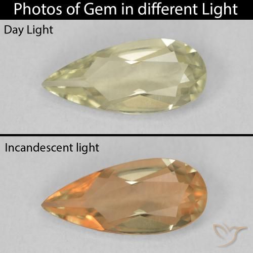 0.91ct Natural Medium Yellow Color-Change Diaspore, Pear Shape, VVS