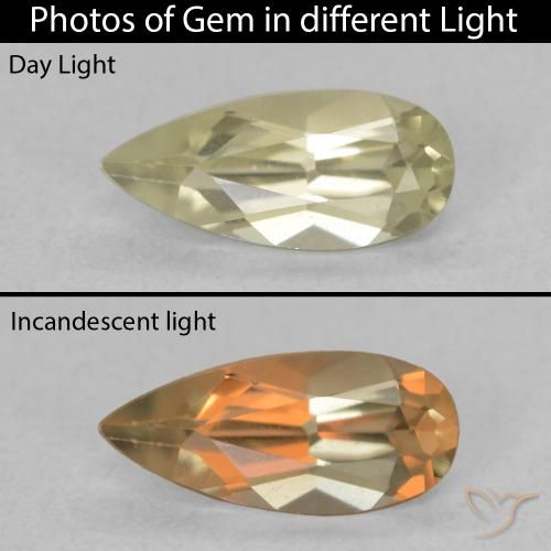 0.74ct Natural Light Yellow Color-Change Diaspore, Pear Shape, VVS